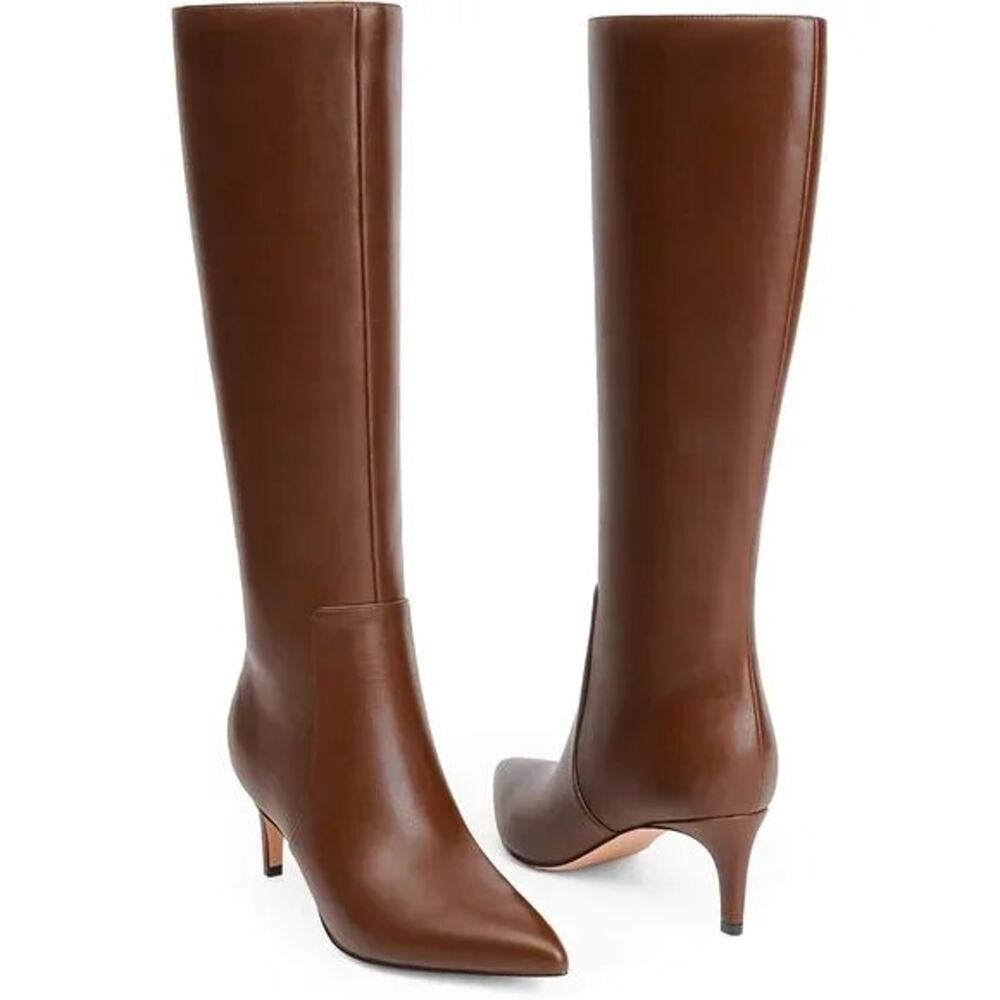 MIRAAZZURRA Kitten Heel Knee-High Boots Brown - Size 10 - New in Box
